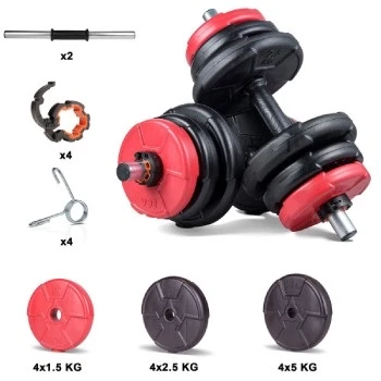 ECG Spor 36 kg Kırmızı siyah Dambıl Seti